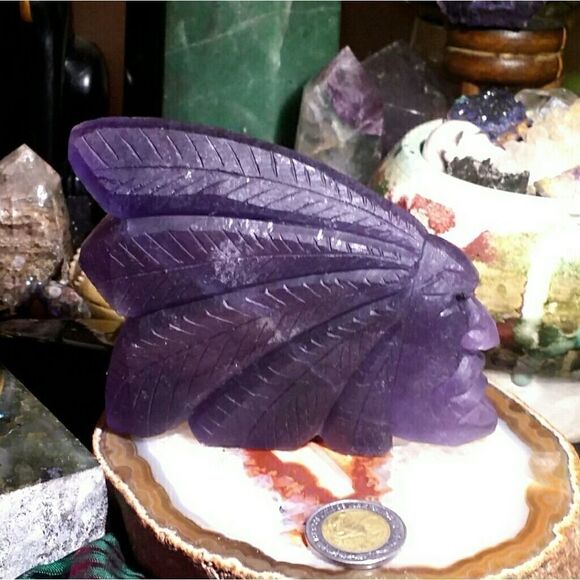 343g Fluorite Native American Headdress Totem - Picture 1 of 6